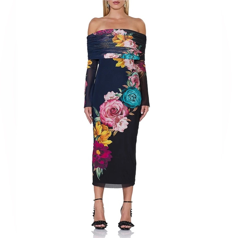 AFRM Cornelia Midi Dress Navy Block Floral Small